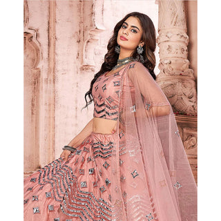 Light Peach Foil Mirror and Thread Work Lehenga choli ClothsVilla