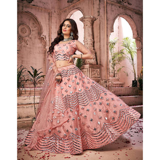 Light Peach Foil Mirror and Thread Work Lehenga choli ClothsVilla