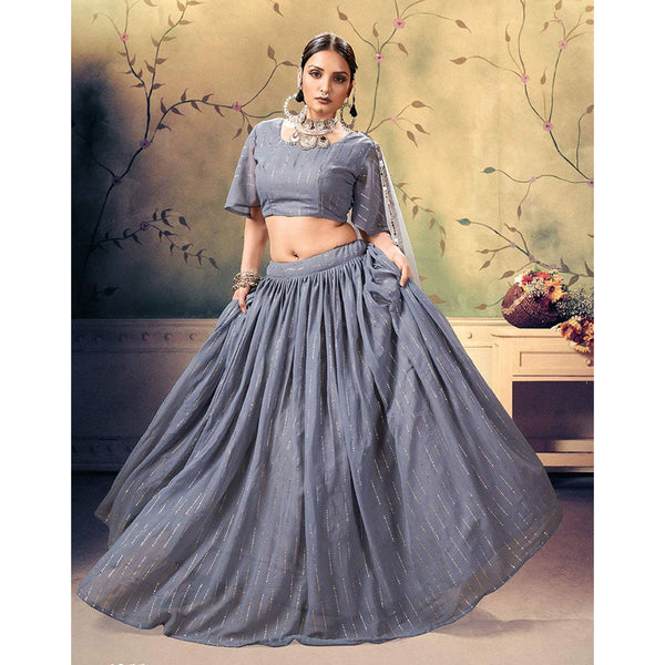 Jet Grey Georgette Fabrics Lehenga choli ClothsVilla