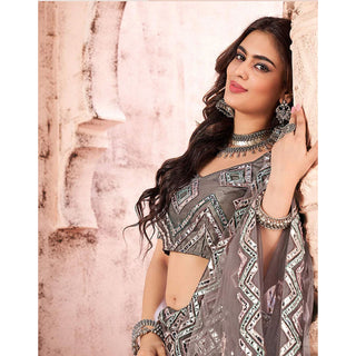 Grey heavy Foil Mirror and Thread Work Lehenga choli ClothsVilla