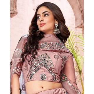Dark Peach Foil Mirror and Thread Work Lehenga choli ClothsVilla