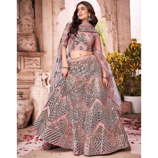 Dark Peach Foil Mirror and Thread Work Lehenga choli ClothsVilla