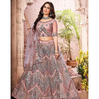 Dark Peach Foil Mirror and Thread Work Lehenga choli ClothsVilla