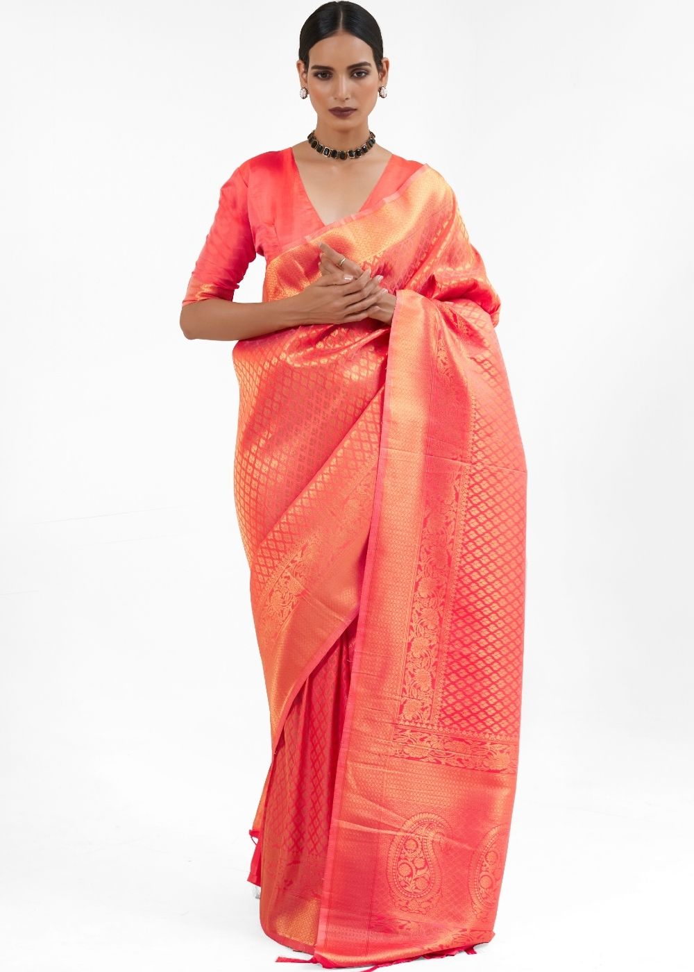 Punch Pink Kanjivaram Soft Woven Silk Saree Clothsvilla Main image