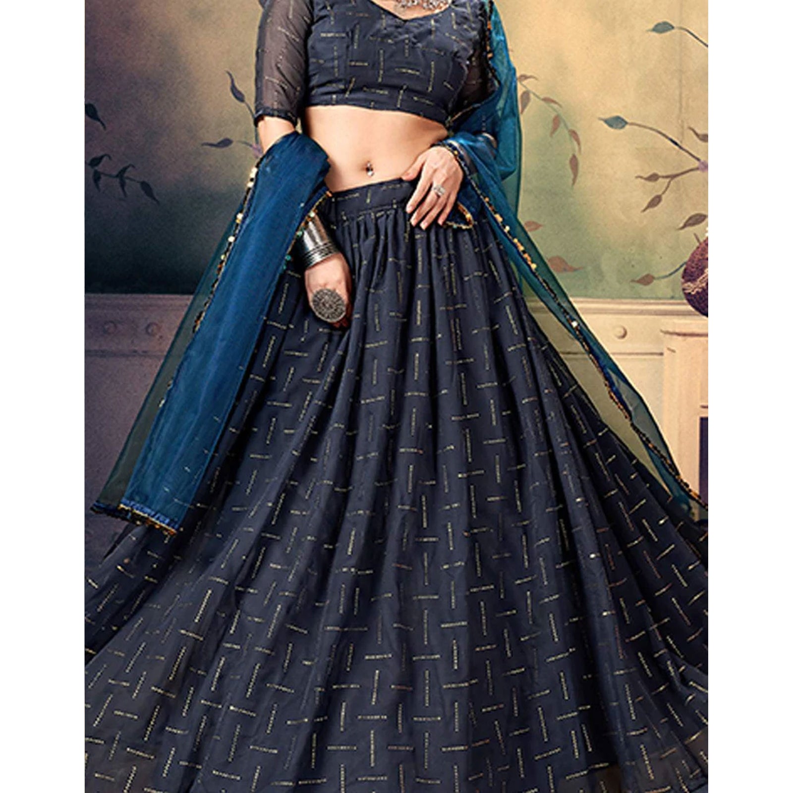 Black Pearl Georgette Fabrics Lehenga choli ClothsVilla