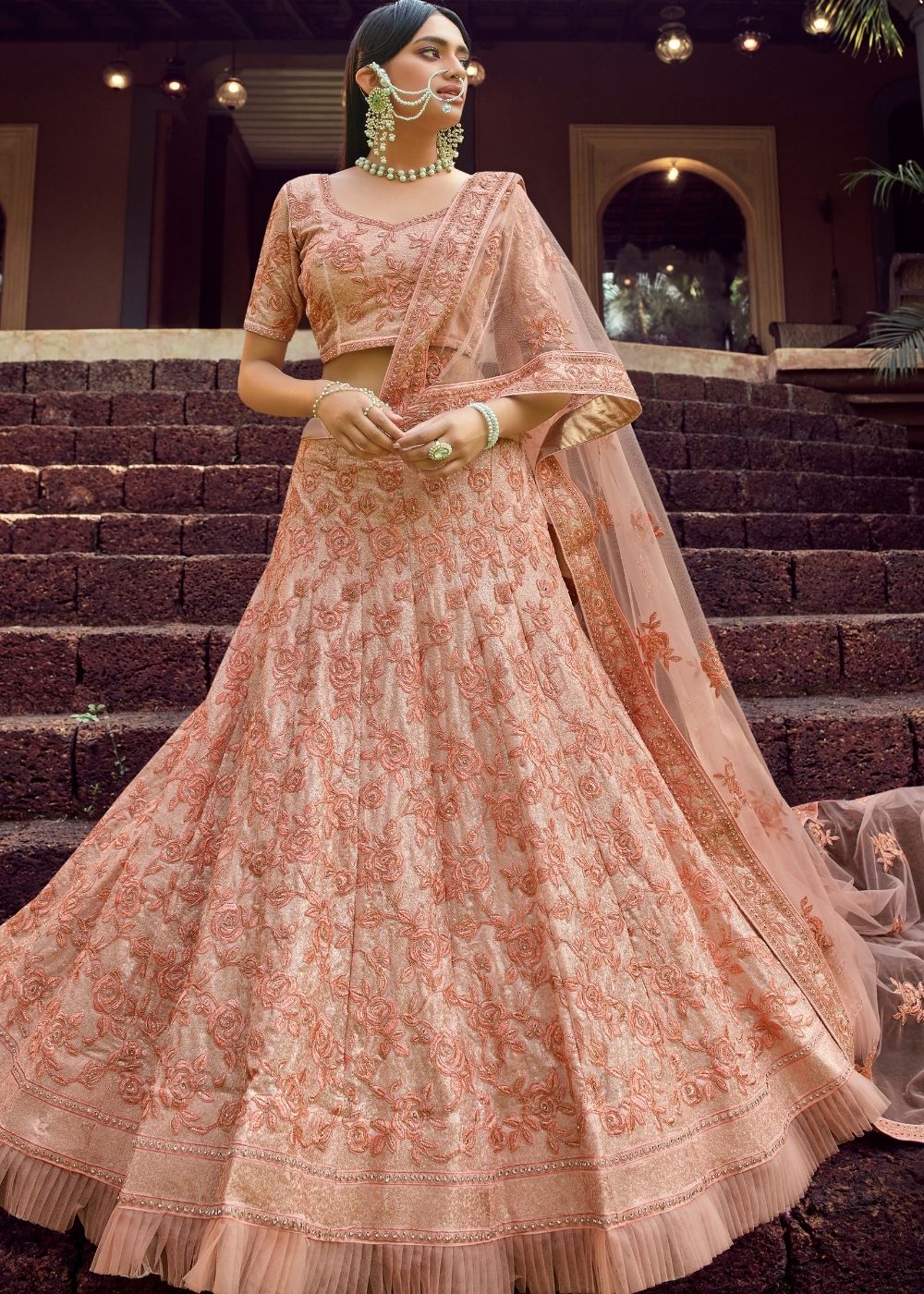 Peach Pink Georgette Lehenga Choli with Sequins & Resham work Clothsvilla Main image