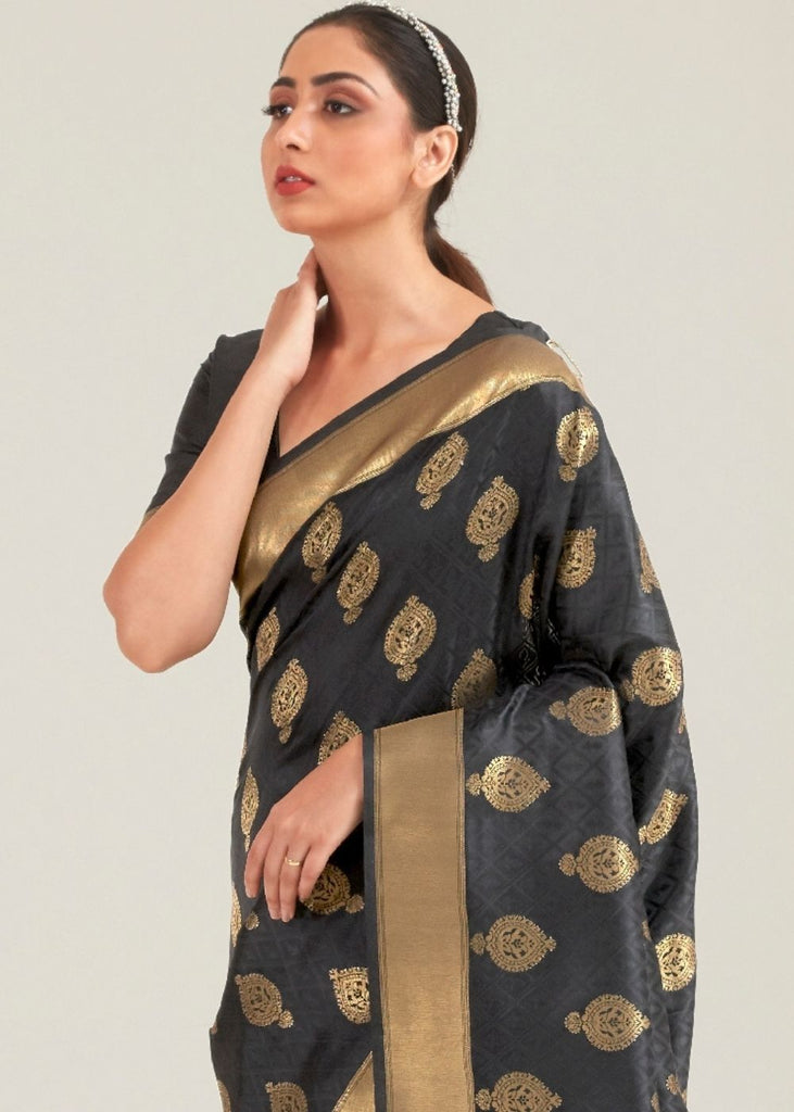 Pebble Grey Zari Butta Woven Banasari Silk Saree Clothsvilla