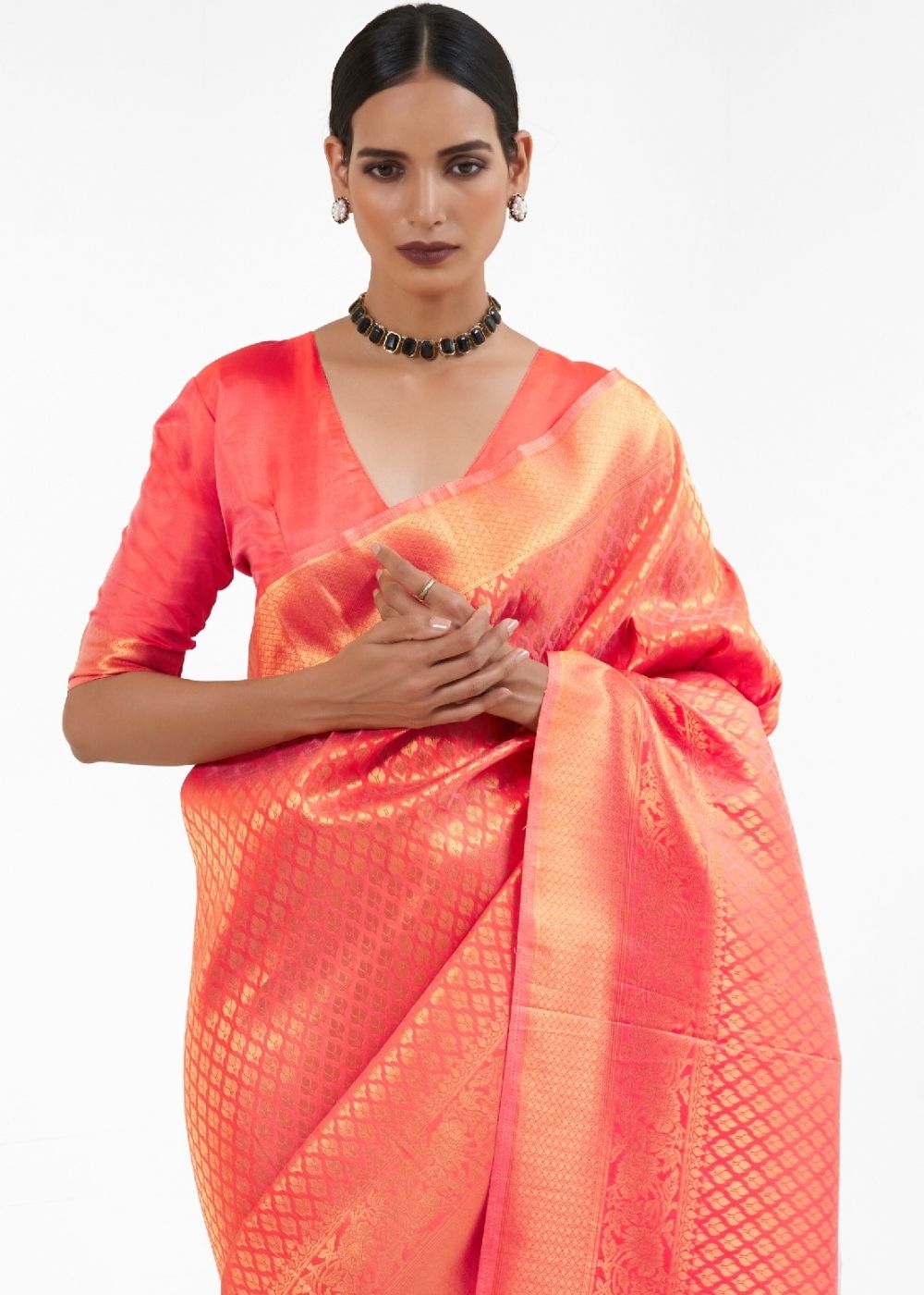 Punch Pink Kanjivaram Soft Woven Silk Saree Secondary image