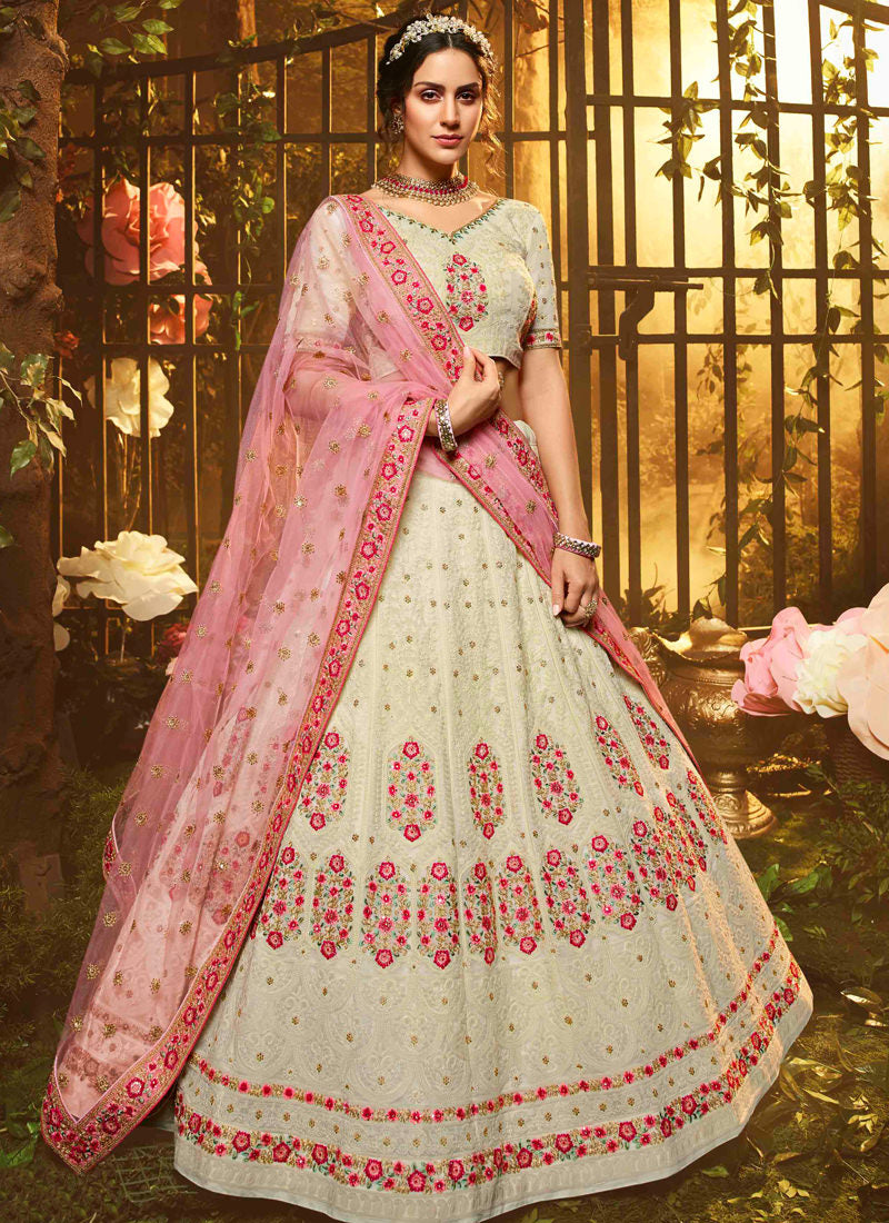 White Color Resham And Sequins Base Flared Lehenga Choli Clothsvilla