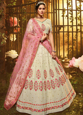 White Color Resham And Sequins Base Flared Lehenga Choli Clothsvilla