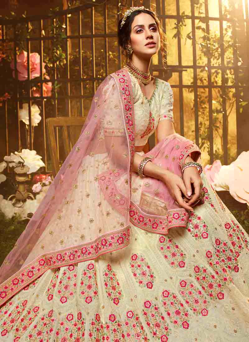 White Color Resham And Sequins Base Flared Lehenga Choli Clothsvilla