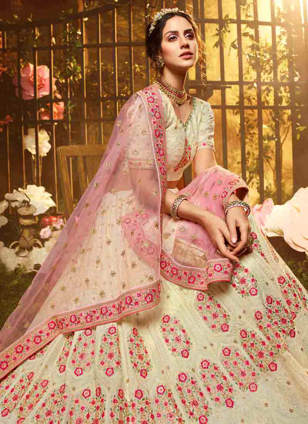White Color Resham And Sequins Base Flared Lehenga Choli Clothsvilla