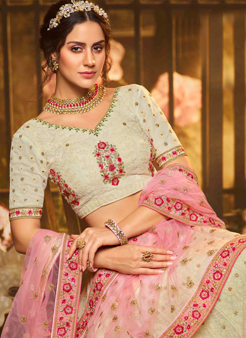 White Color Resham And Sequins Base Flared Lehenga Choli Clothsvilla