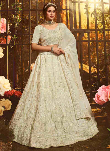 White Color Resham And Gota Work Base Flared Lehenga Choli Clothsvilla