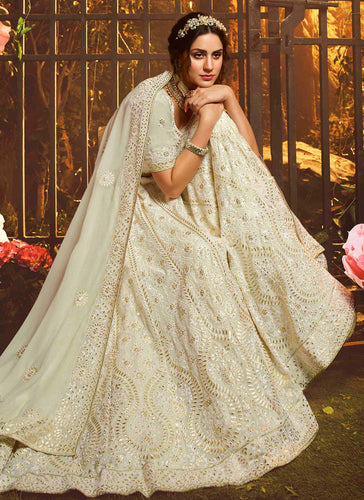 White Color Resham And Gota Work Base Flared Lehenga Choli Clothsvilla