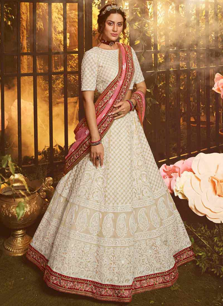 Pink and White Threadwork Sequin Lehenga With Matching Sequin Dupatta - Etsy