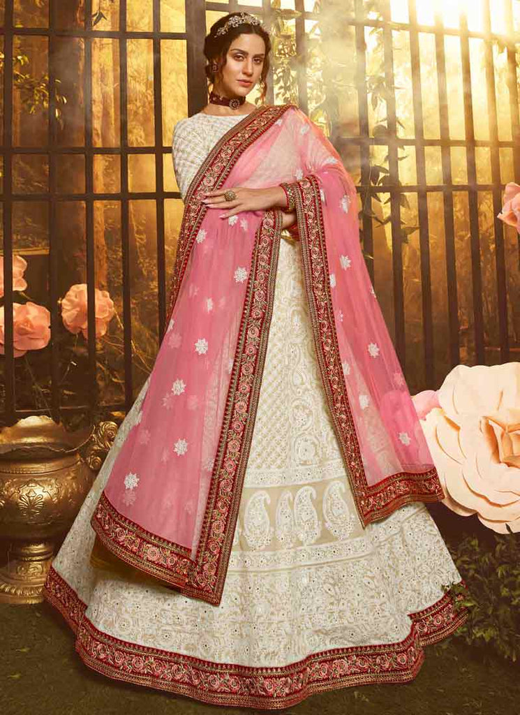 White Color Dori And Sequin Work Georgette Base Soft Net Lehenga Choli Clothsvilla