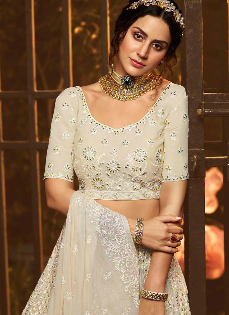 White Color Sequin Georgette Base Flared Lehenga Choli Clothsvilla