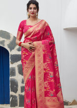 Load image into Gallery viewer, Magenta Silk Saree with Thread Embroidery work and Golden Zari Border Clothsvilla