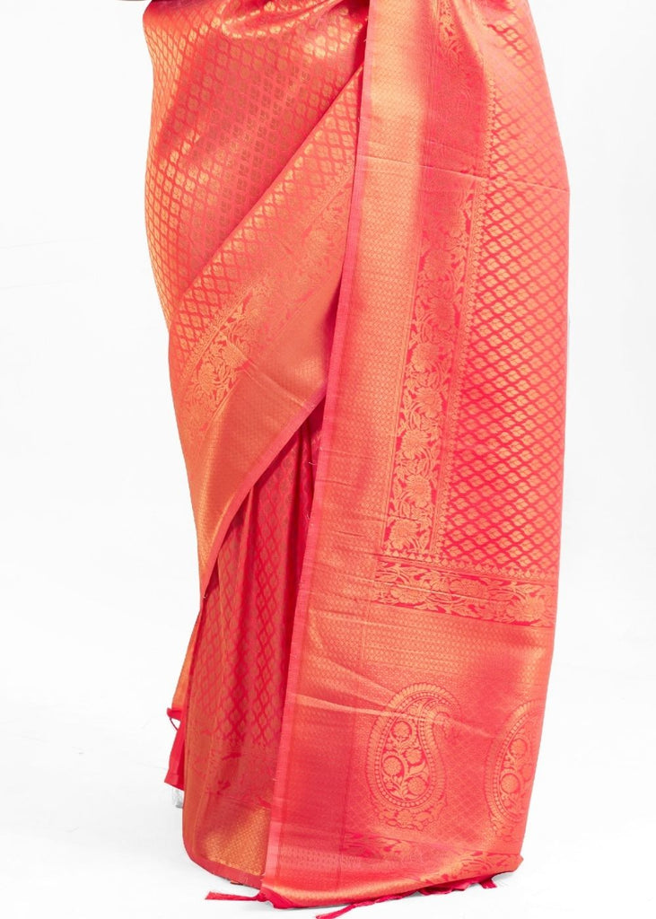 Punch Pink Kanjivaram Soft Woven Silk Saree Clothsvilla