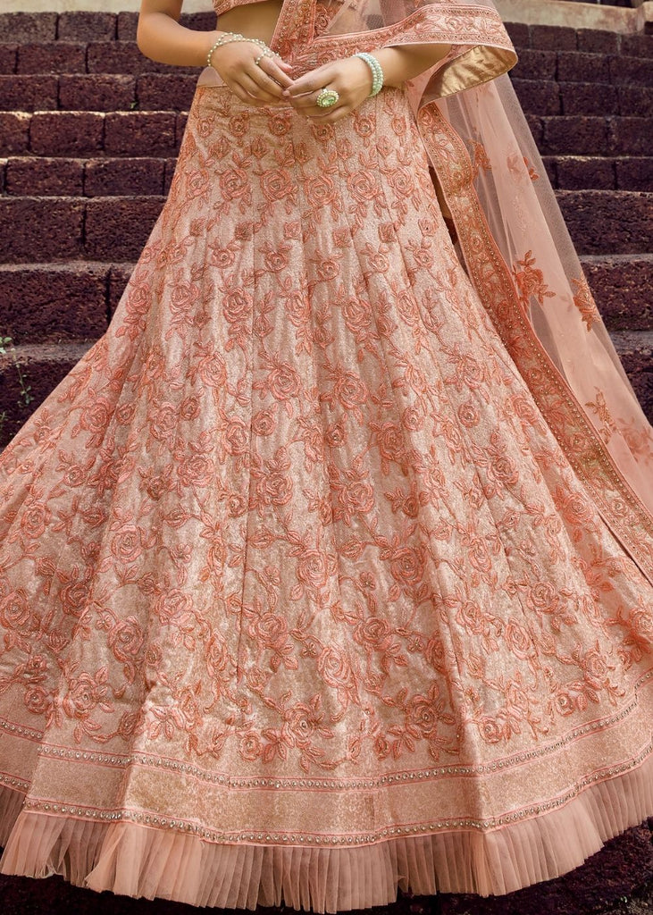 Peach Pink Georgette Lehenga Choli with Sequins & Resham work Clothsvilla