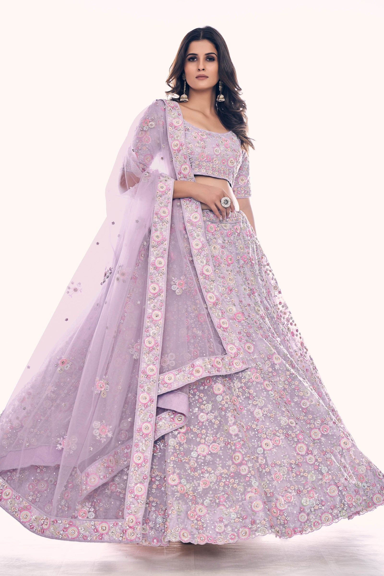 Lilac Soft Net Embroidered Designer Lehenga Choli Clothsvilla