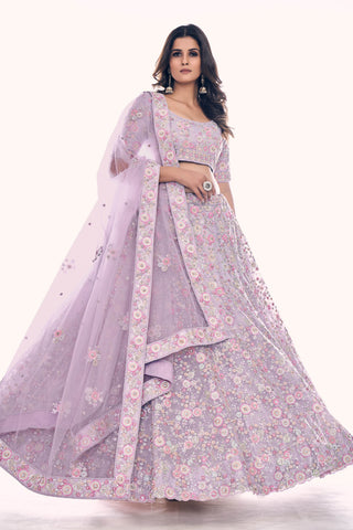Lilac Soft Net Embroidered Designer Lehenga Choli Clothsvilla