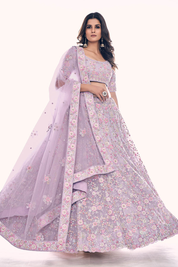 Lilac Soft Net Embroidered Designer Lehenga Choli Clothsvilla