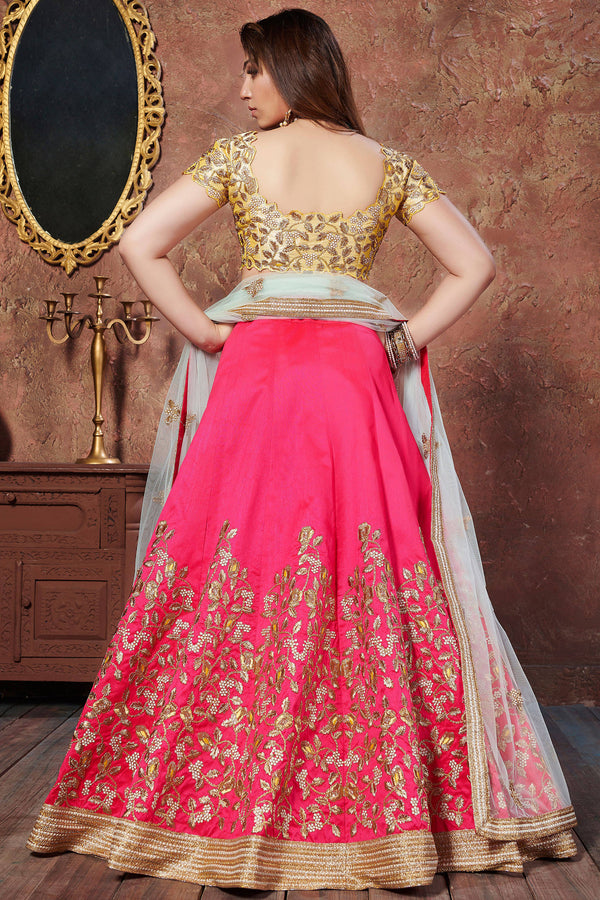 Stunning Hot Pink Thread Embroidered Mulberry Silk Bridal Lehenga Choli ClothsVilla