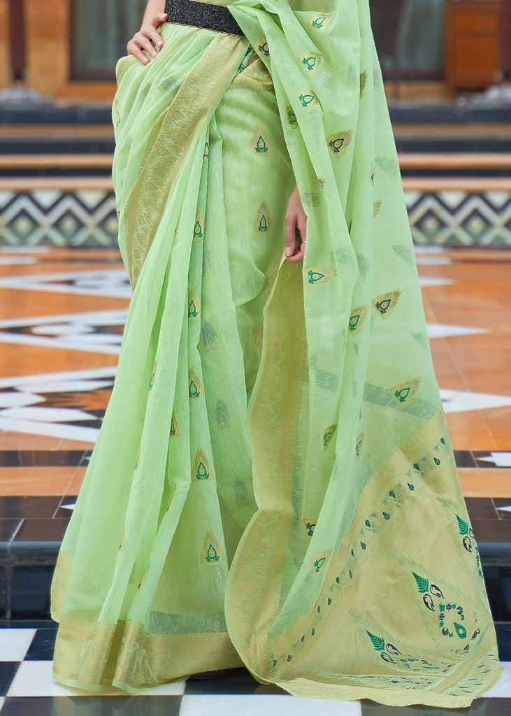 Green Saree in Linen Silk