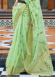 Load image into Gallery viewer, Mint Green Woven Linen Silk Saree Clothsvilla