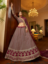 Load image into Gallery viewer, Violet Embroidered Semi Stitched Lehenga With Unstitched Blouse Clothsvilla