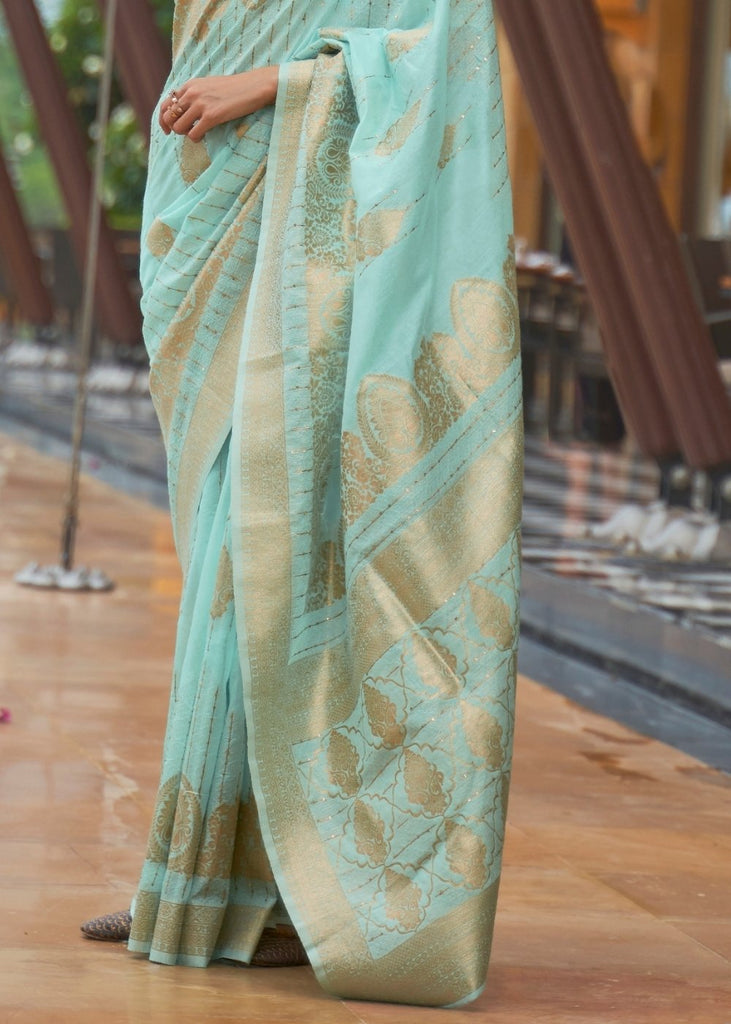 Electric Blue Zari Woven Silk Saree with Sequins work Clothsvilla