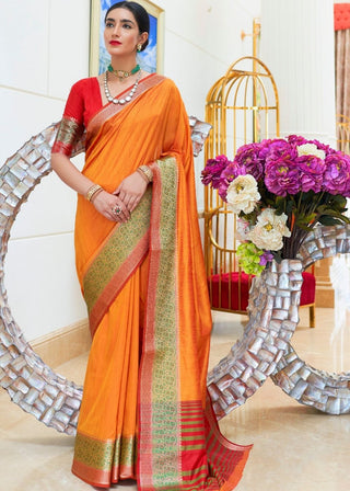 Bright Orange Handloom Woven Silk Saree Clothsvilla