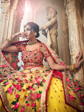 Load image into Gallery viewer, Yellow Embroidered Soft Net Semi Stitched Lehenga With Unstitched Blouse Clothsvilla