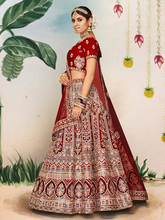 Load image into Gallery viewer, Maroon Velvet Semi Stitched Lehenga With Unstitched Blouse Clothsvilla