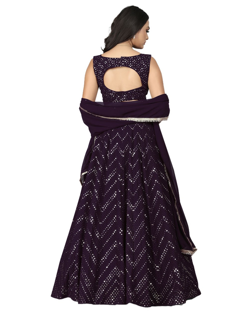 Dark Wine Georgette Lehenga Choli with Heavy Embroidery thread and Sequence work ClothsVilla