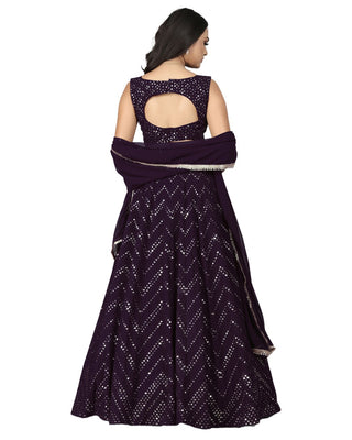 Dark Wine Georgette Lehenga Choli with Heavy Embroidery thread and Sequence work ClothsVilla