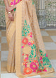 Load image into Gallery viewer, Beige Brown Floral Embroidered Linen Silk Saree Clothsvilla