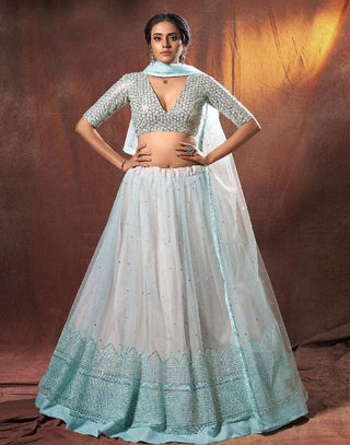 Lehenga Choli in Soft Net Fabrics with Resham Work and Grey Color ClothsVilla