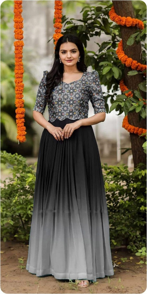 Georgette Black Colo Lovely Pattern Long Gown - Clothsvilla Georgette Black Colo Lovely Pattern Long Gown - Clothsvilla