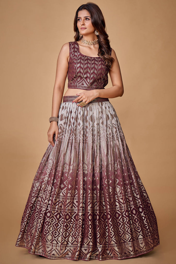 Purple Sequins Work Georgette Wedding Wear Lehenga Choli Clothsvilla