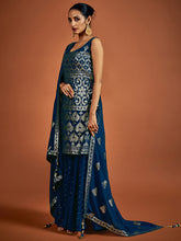 Load image into Gallery viewer, Embroidered Navy Blue Georgette Partywear Stitched Kurta Set Clothsvilla