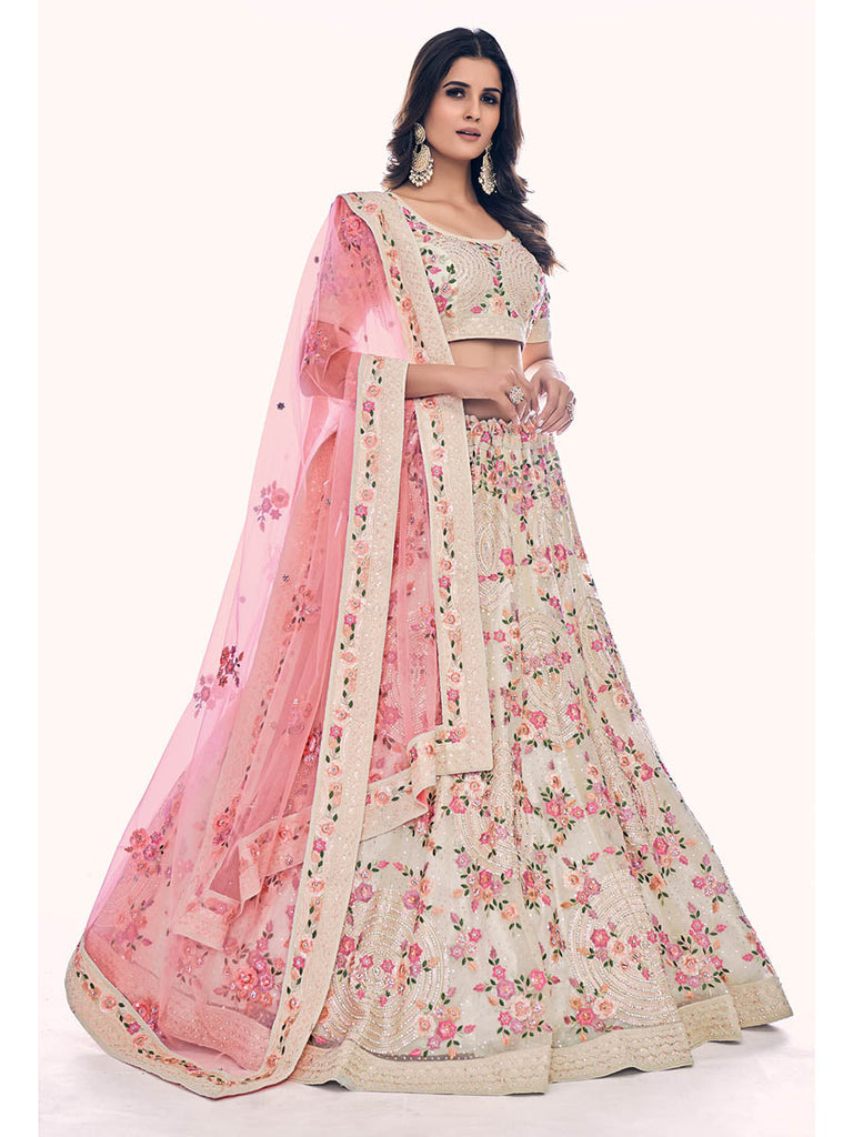 White Soft Net Embroidered Designer Lehenga Choli Clothsvilla