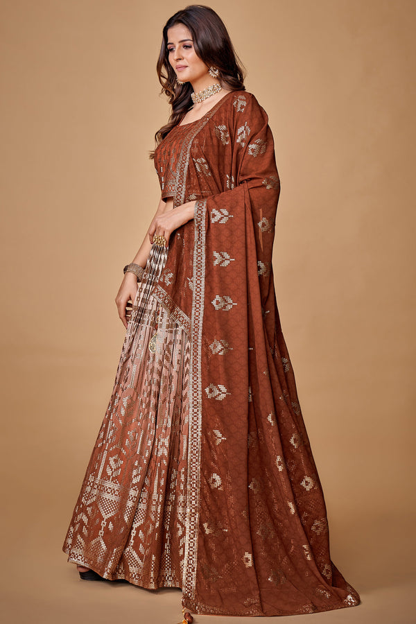 Brown Sequins Work Georgette Wedding Wear Lehenga Choli Clothsvilla