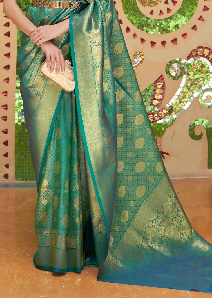 Persian Green Zari Woven Kanjivaram Silk Saree Clothsvilla