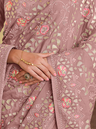 Lilac Satin Georgette Saree With Unstitched Blouse Clothsvilla