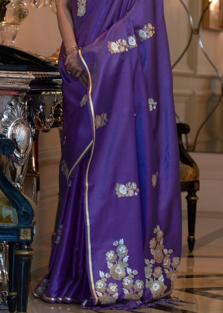 Electric Purple Designer Satin Silk Saree Clothsvilla