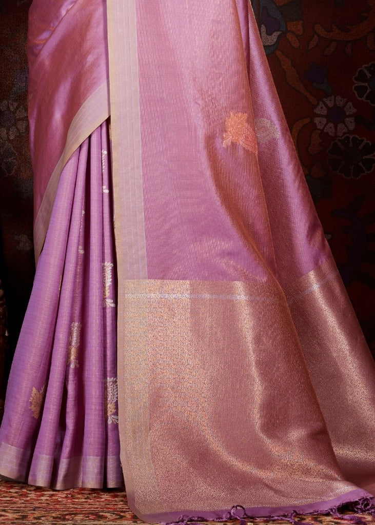 Lilac Violet Zari Woven Banarasi Silk Saree Clothsvilla