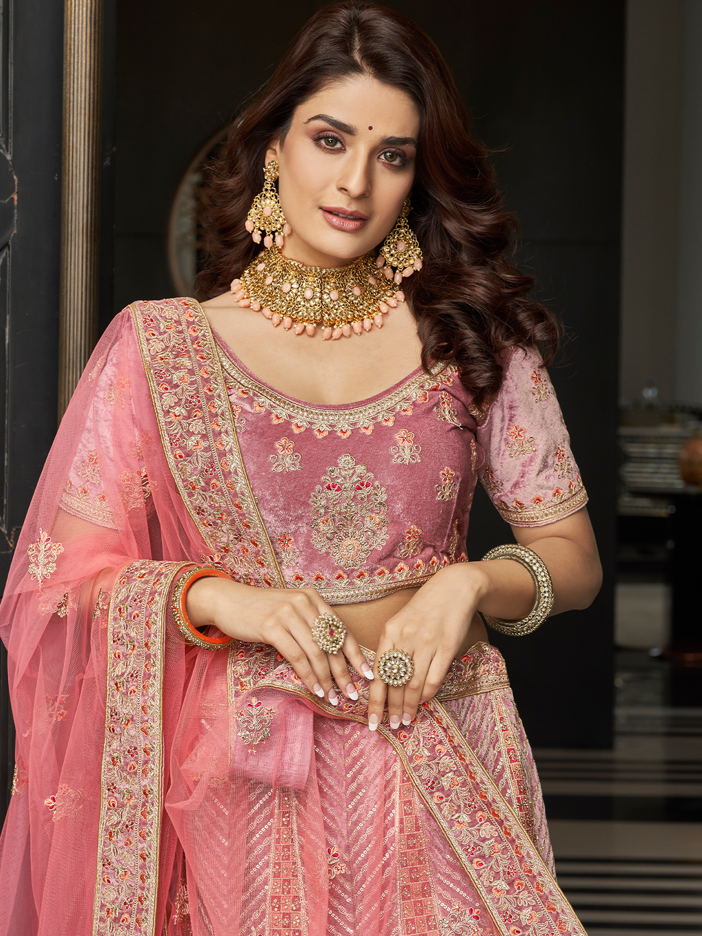 Lilac Velvet Semi Stitched Lehenga With Unstitched Blouse Clothsvilla